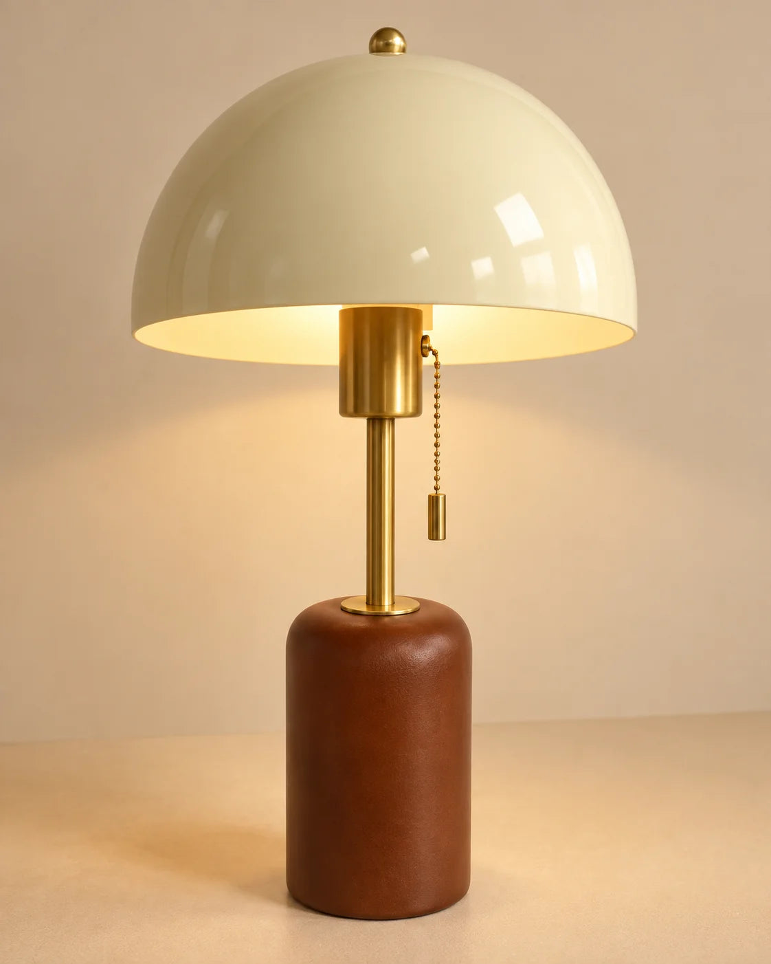 Lampe de chevet rétro bois et dorée champignon
