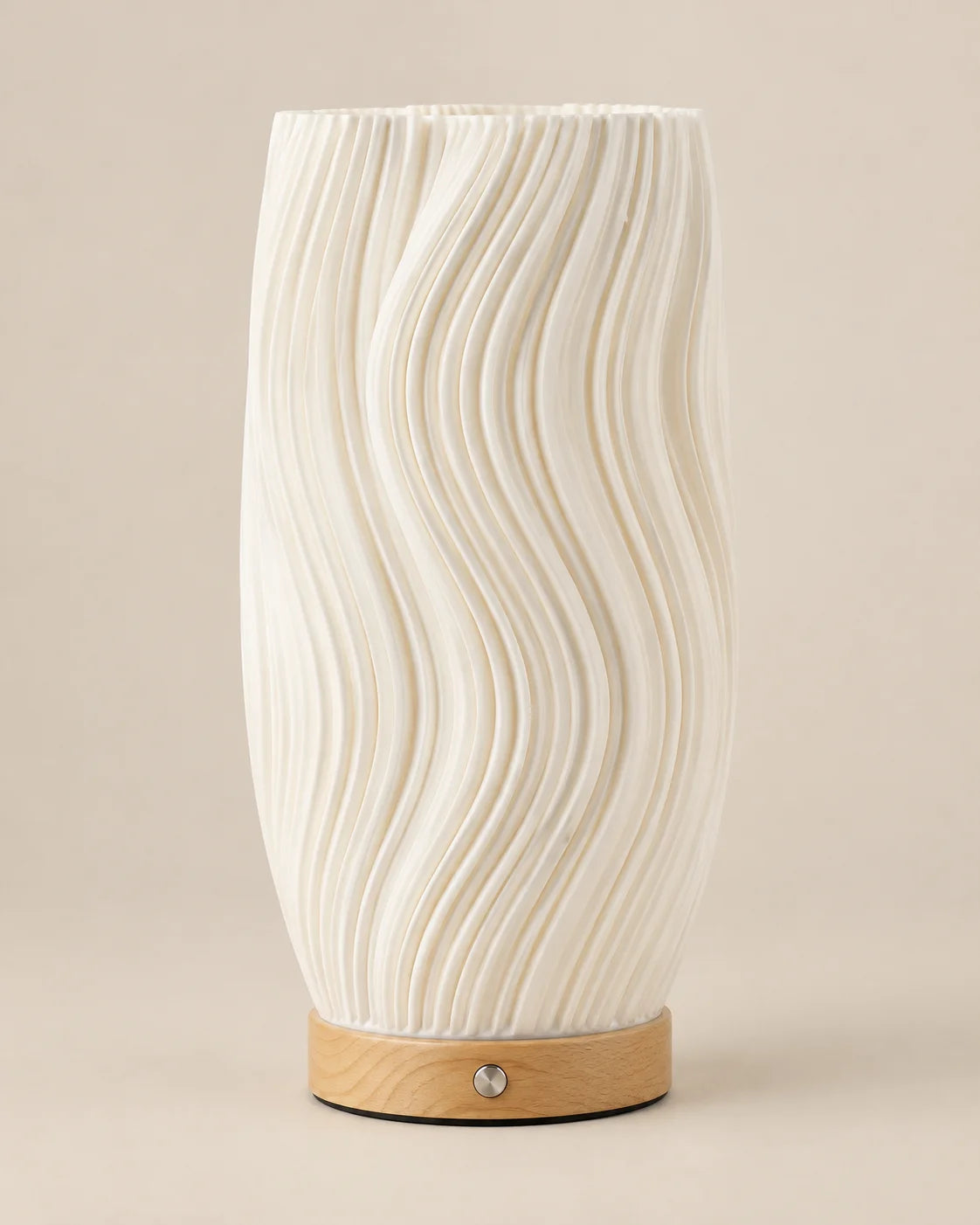 Lampe de chevet relief blanche sur socle en bois