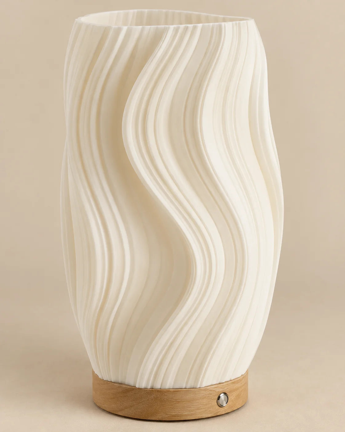 Lampe de chevet relief blanche sur socle en bois