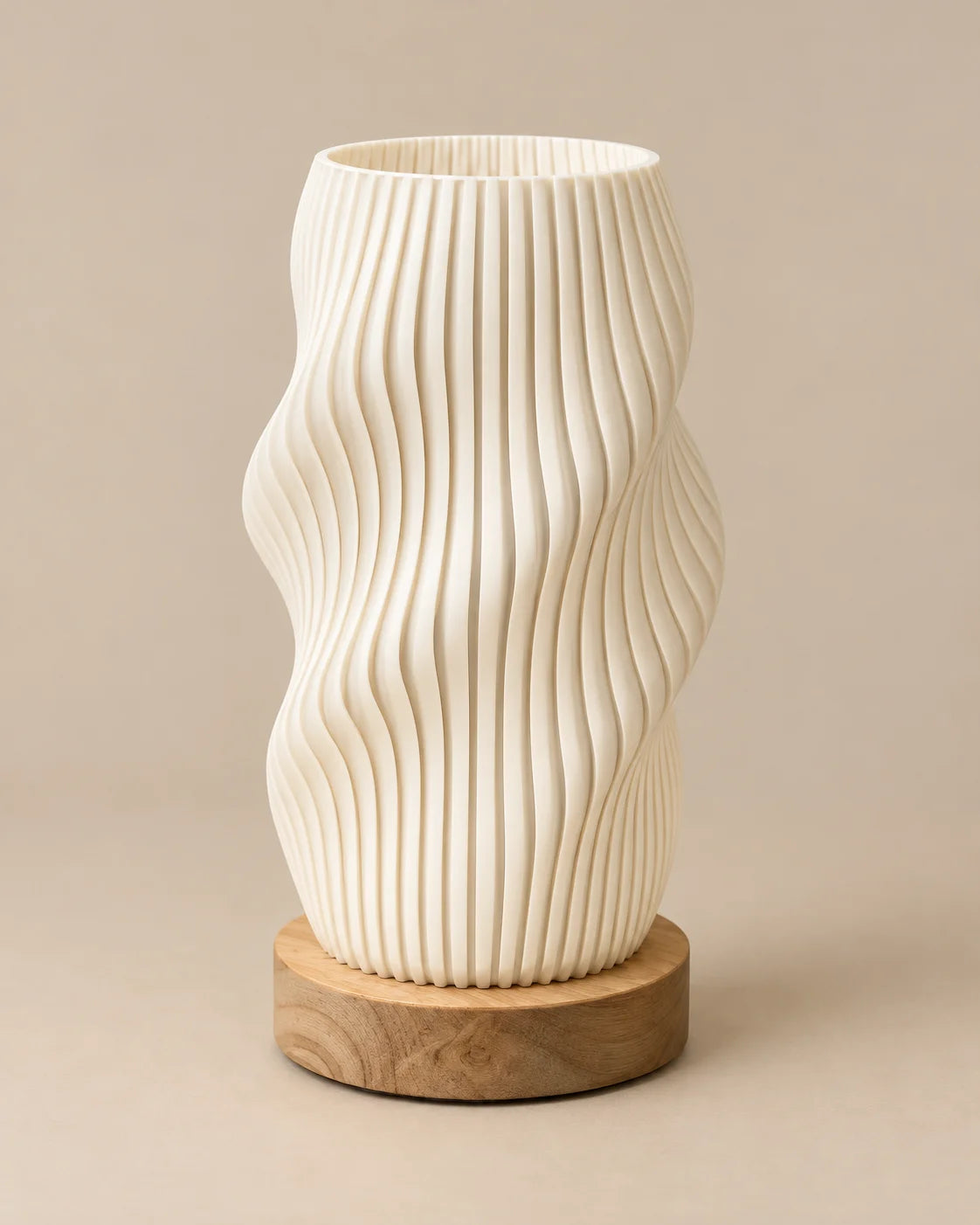 Lampe de chevet à relief en ligne, blanche sur socle en bois