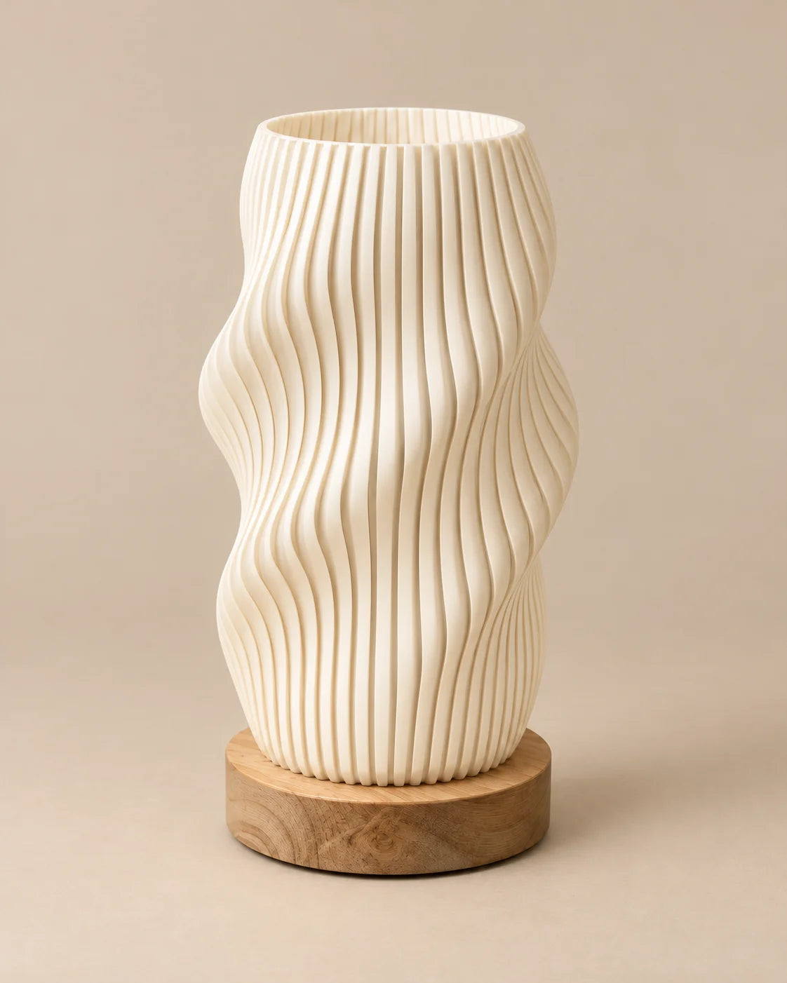 Lampe de chevet à relief en ligne, blanche sur socle en bois