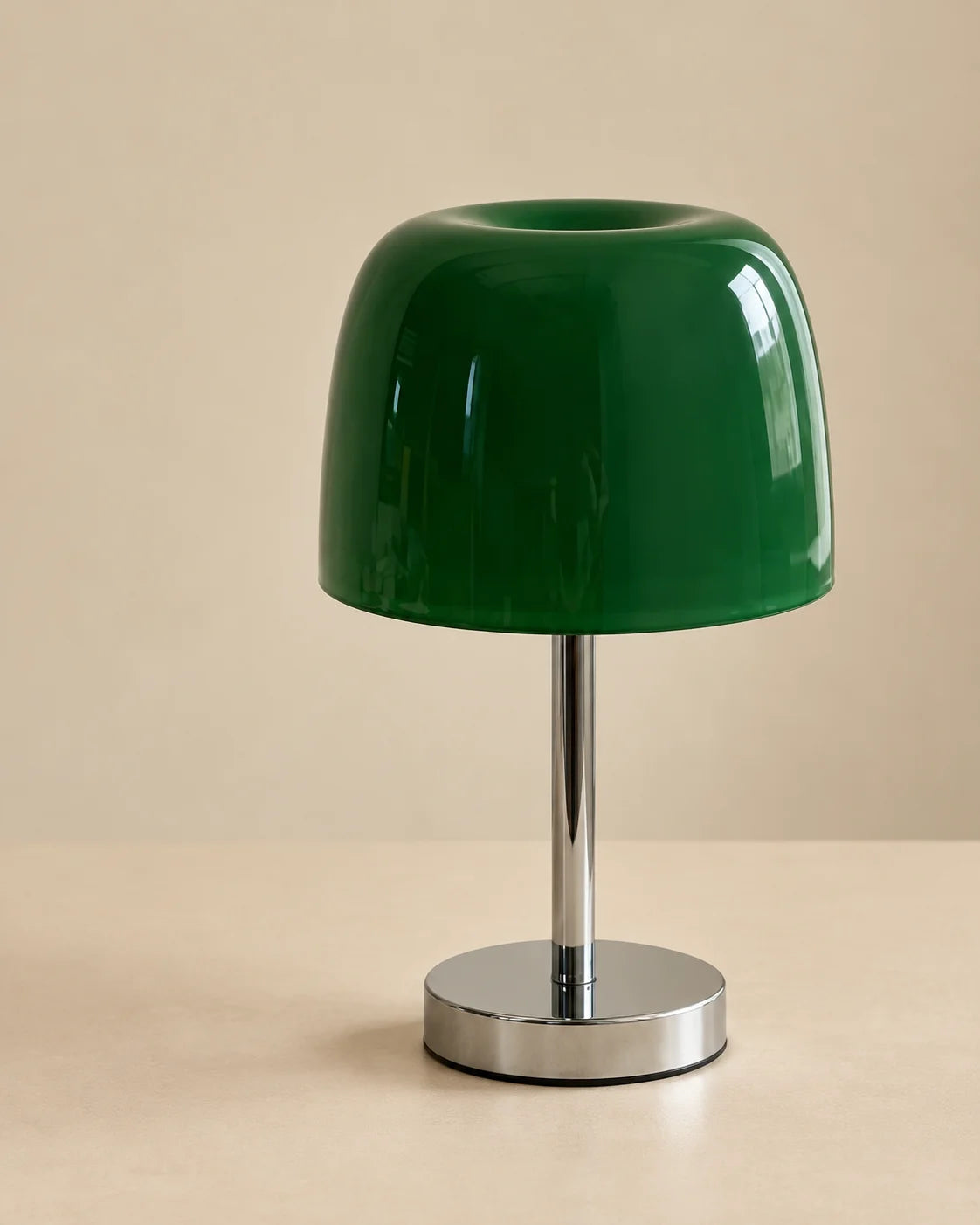 Lampe de chevet sur pied argent et en verre vert