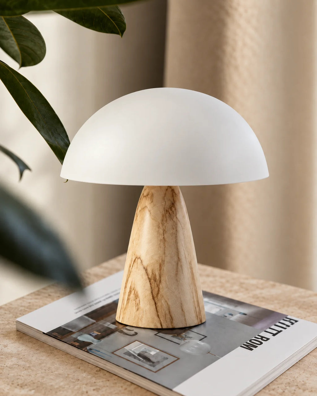 Lampe de chevet champignon sur pied beige