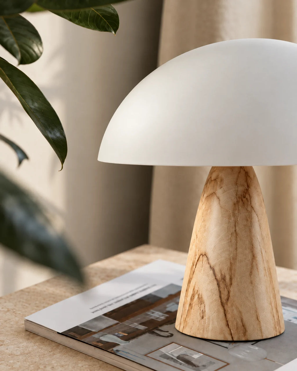Lampe de chevet champignon sur pied beige