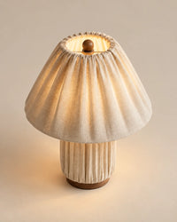 Lampe de chevet crème en tissu et support en bois