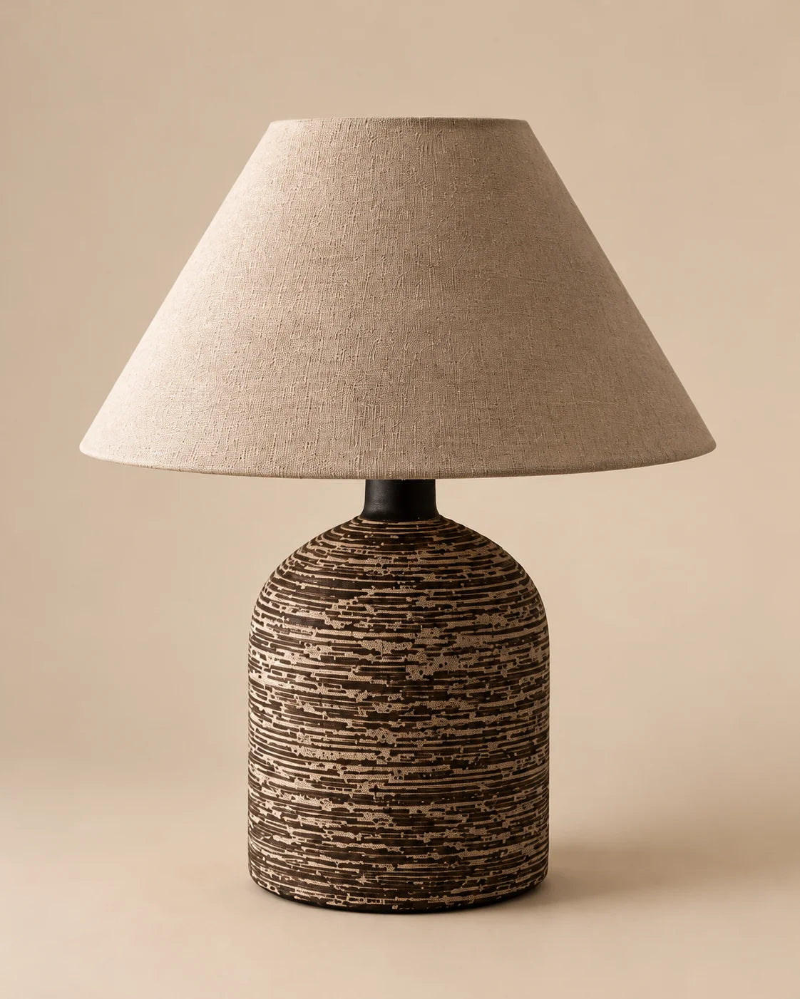 Lampe de chevet en céramique marron et beige