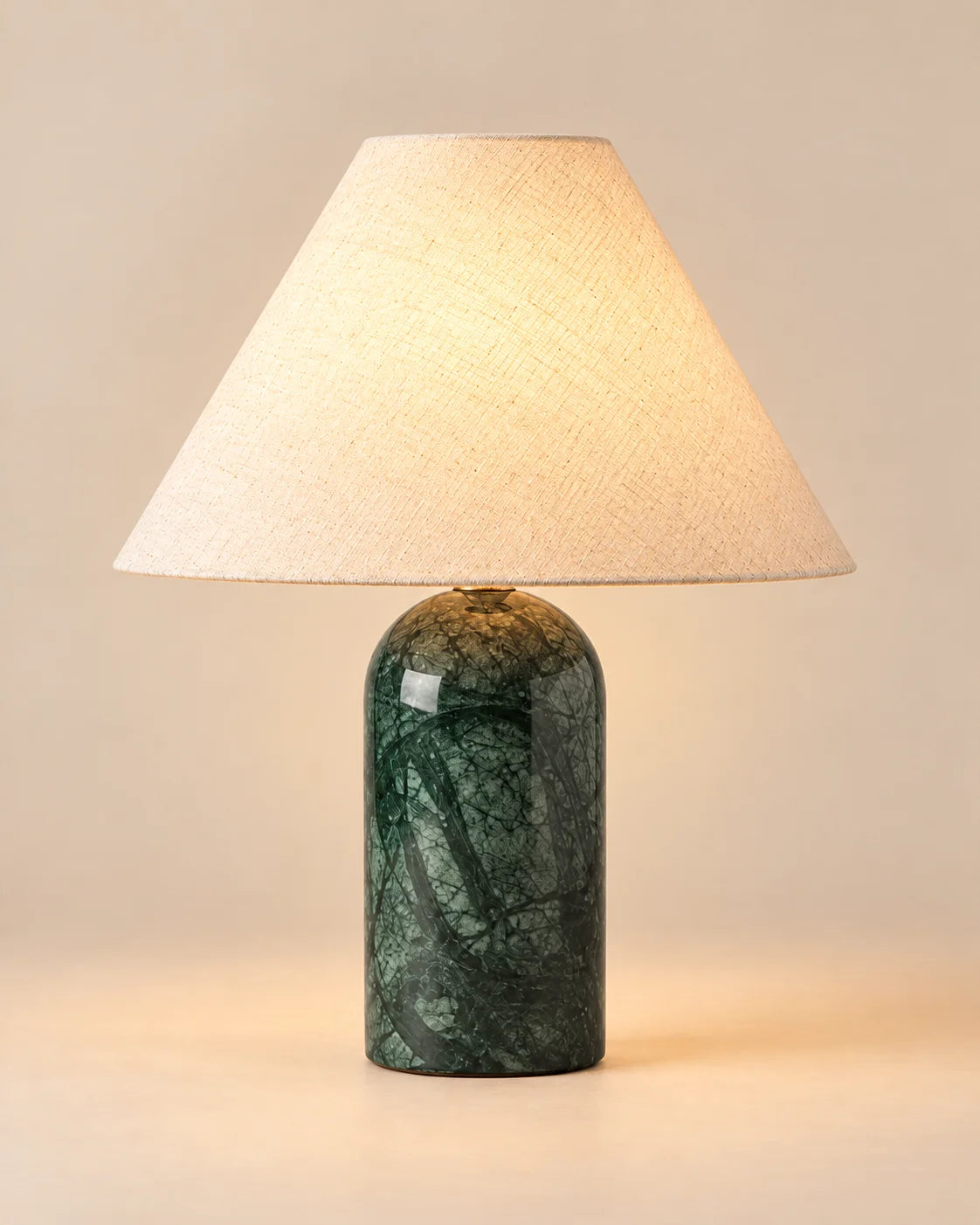 Lampe de chevet en marbre vert et abat jour blanc