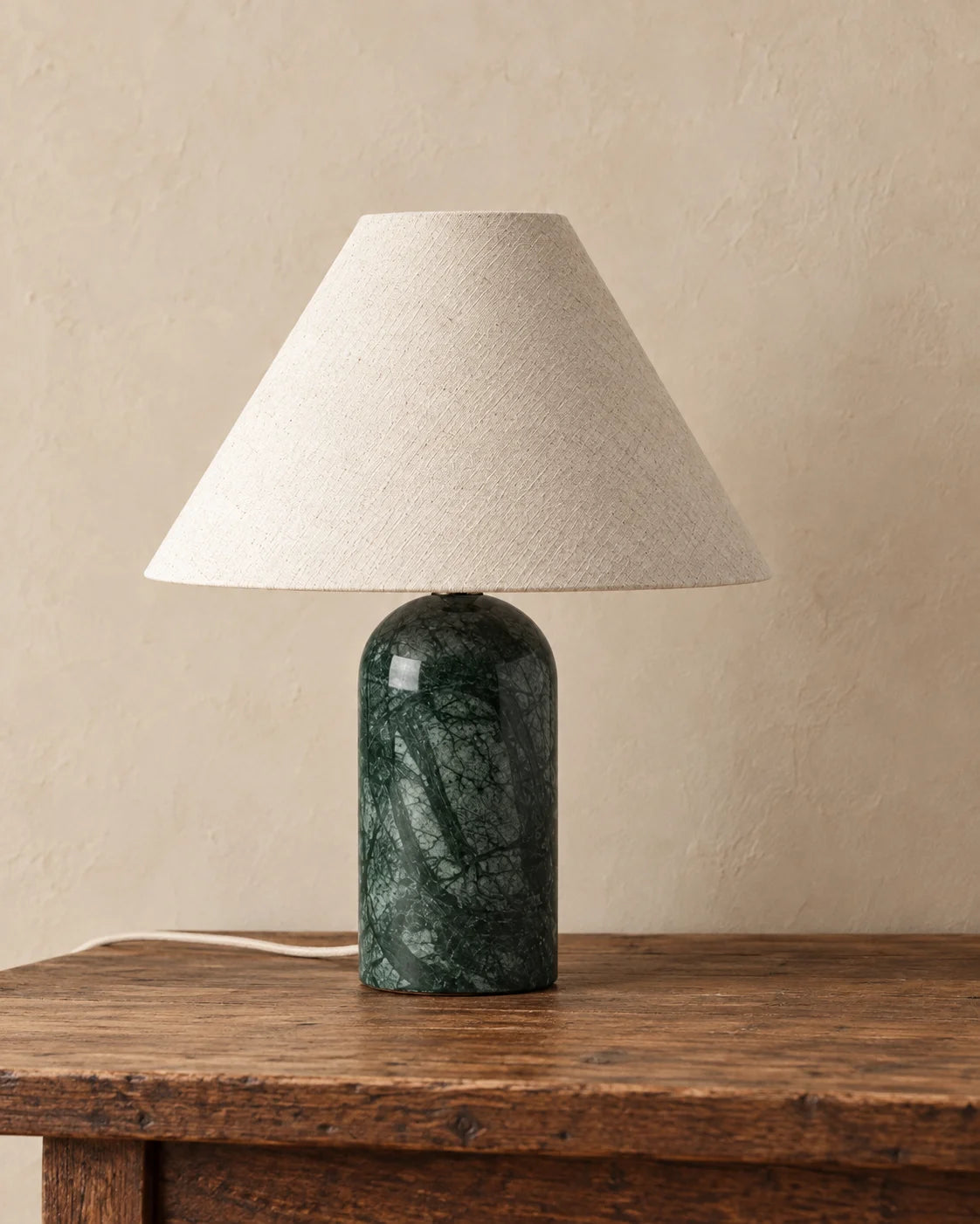 Lampe de chevet en marbre vert et abat jour blanc
