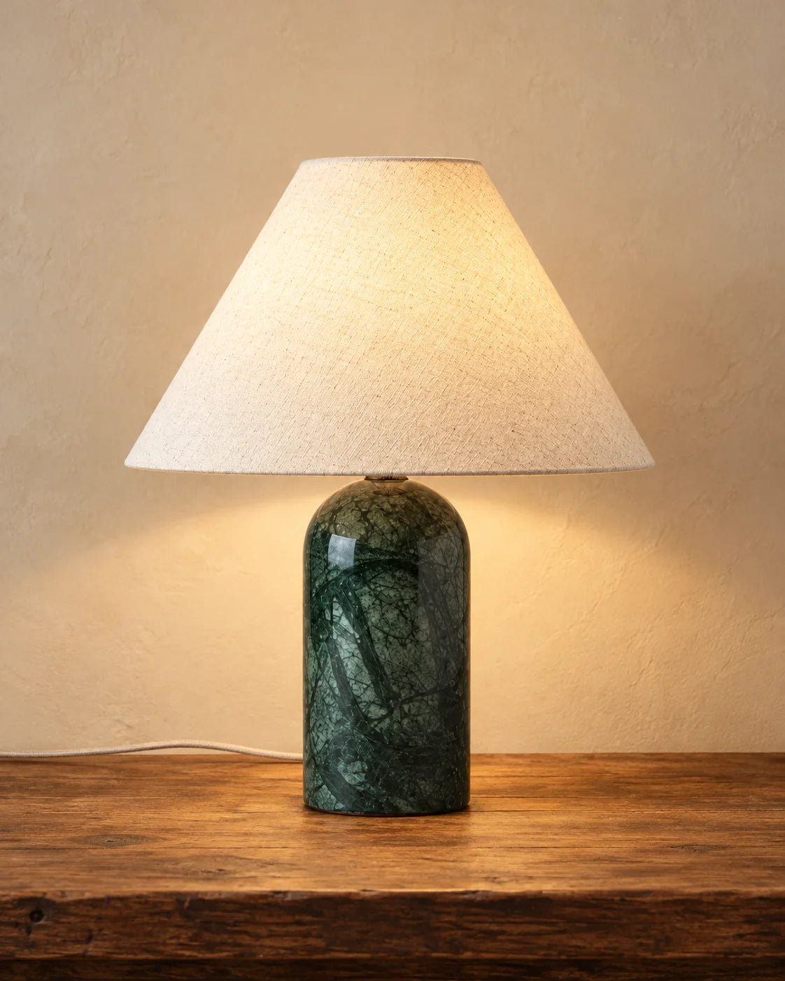 Lampe de chevet en marbre vert et abat jour blanc