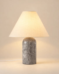 Lampe de chevet en marbre gris et abat jour blanc