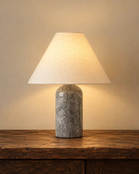 Lampe de chevet en marbre gris et abat jour blanc