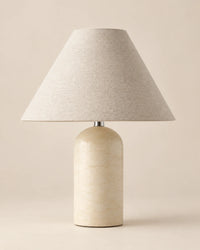 Lampe de chevet en marbre beige et abat jour blanc