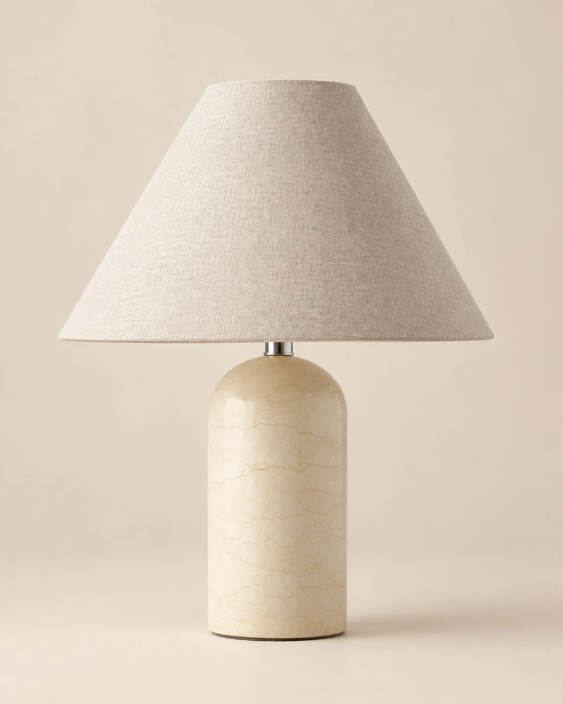 Lampe de chevet en marbre beige et abat jour blanc