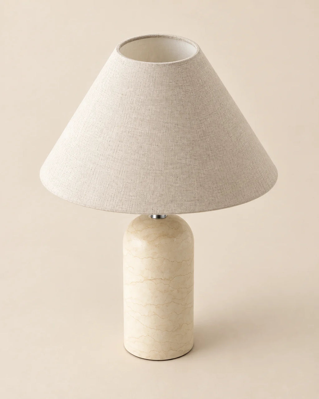 Lampe de chevet en marbre beige et abat jour blanc