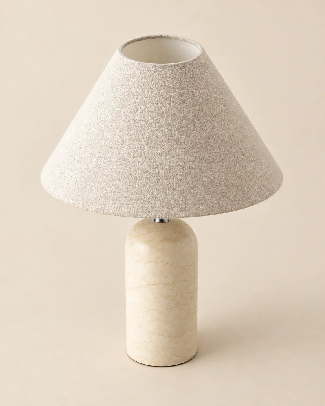 Lampe de chevet en marbre beige et abat jour blanc