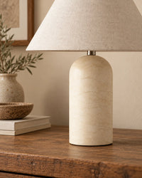 Lampe de chevet en marbre beige et abat jour blanc