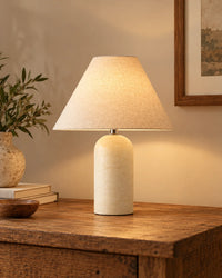 Lampe de chevet en marbre beige et abat jour blanc
