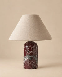 Lampe de chevet en marbre rouge et abat jour blanc