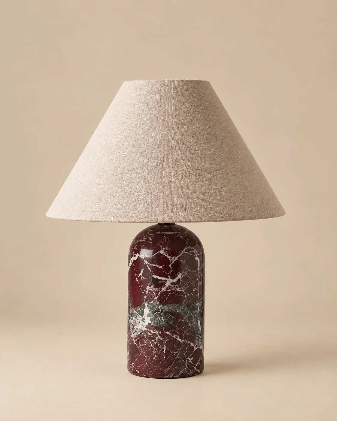 Lampe de chevet en marbre rouge et abat jour blanc