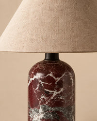 Lampe de chevet en marbre rouge et abat jour blanc