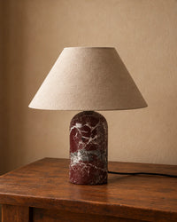 Lampe de chevet en marbre rouge et abat jour blanc