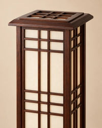 Détail du quadrillage en bois et du chapeau de la lampe japonaise Shoji