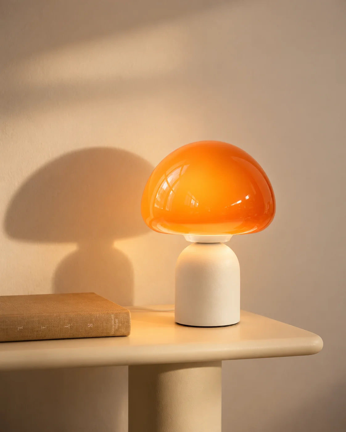 Lampe de chevet champignon tactile en verre orange