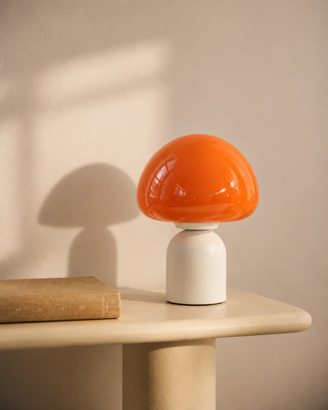 Lampe de chevet champignon tactile en verre orange