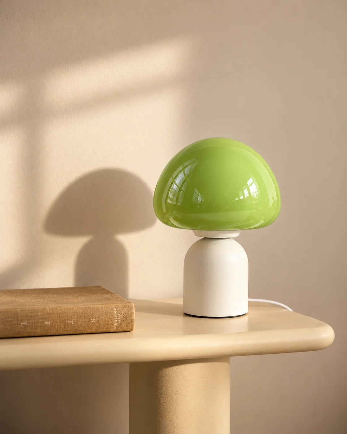 Lampe de chevet champignon tactile en verre vert pastel