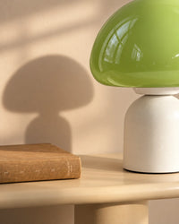 Lampe de chevet champignon tactile en verre vert pastel