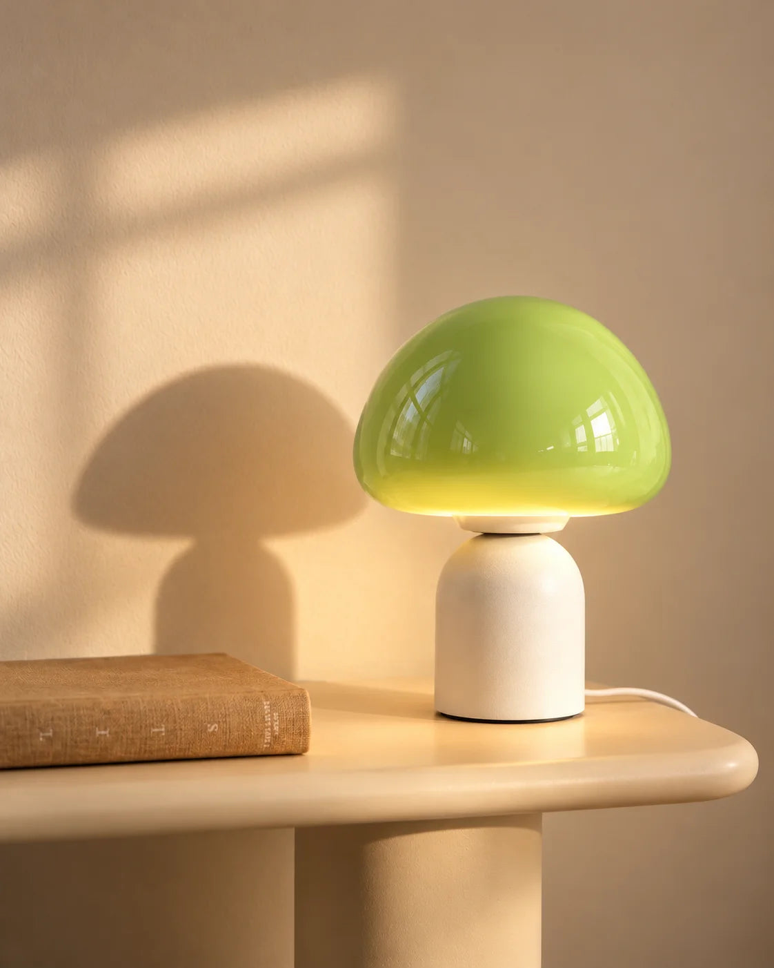 Lampe de chevet champignon tactile en verre vert pastel