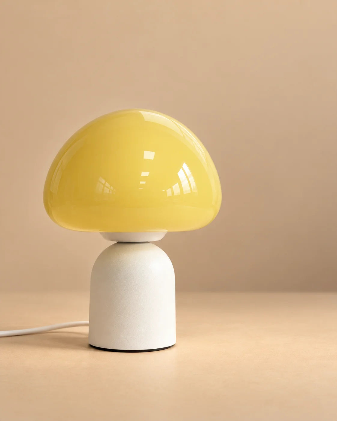 Lampe de chevet champignon tactile en verre jaune pastel