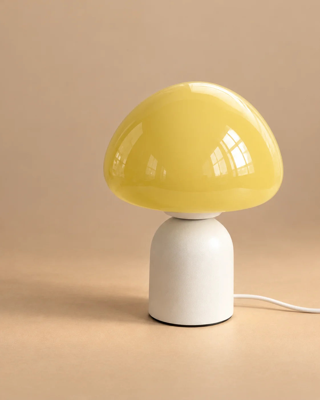 Lampe de chevet champignon tactile en verre jaune pastel