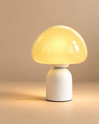 Lampe de chevet champignon tactile en verre jaune pastel