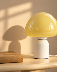 Lampe de chevet champignon tactile en verre jaune pastel
