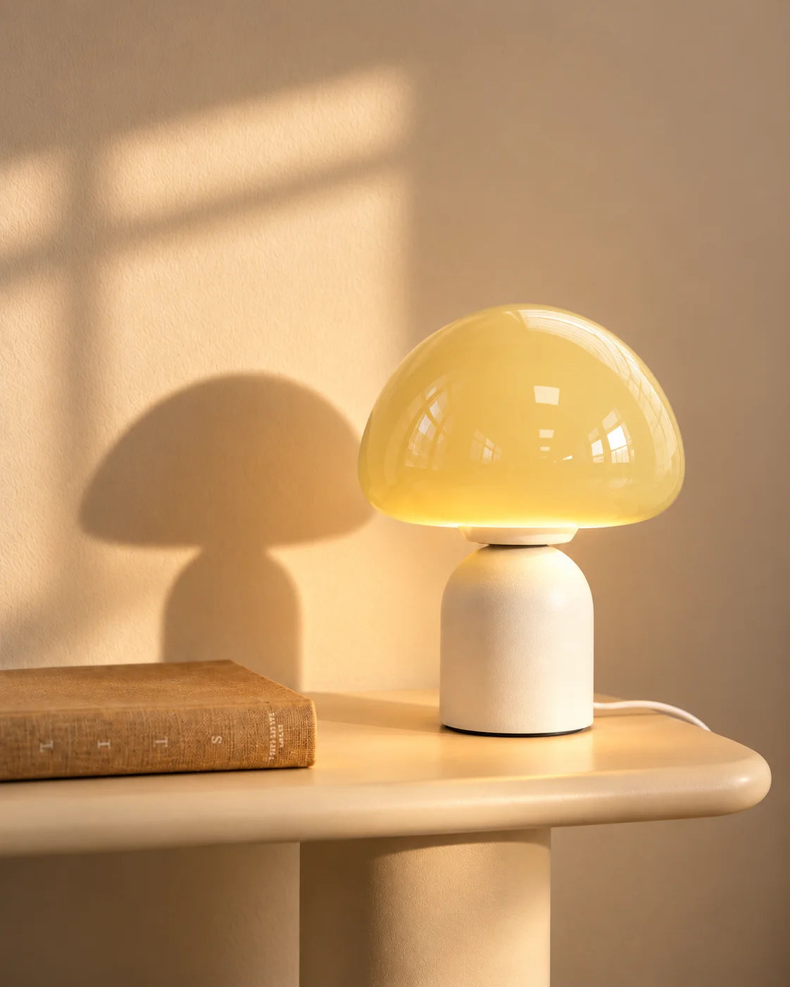 Lampe de chevet champignon tactile en verre jaune pastel