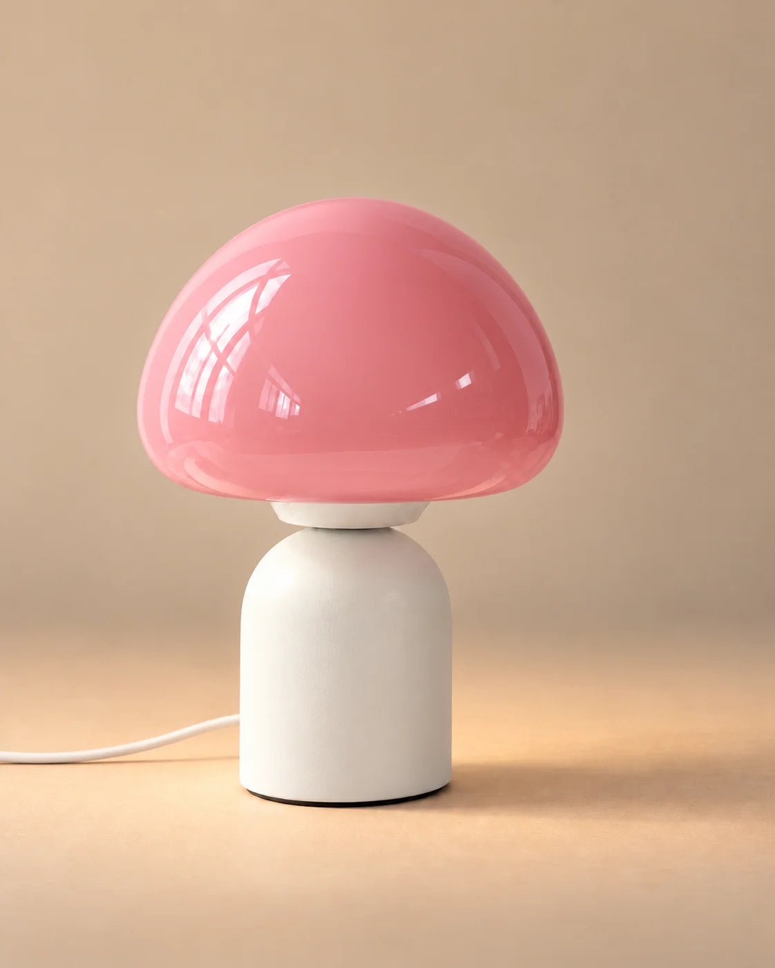 Lampe de chevet champignon tactile en verre rose pastel