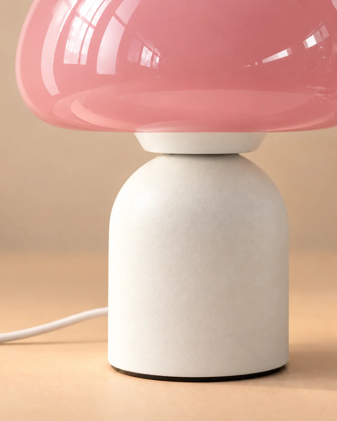 Lampe de chevet champignon tactile en verre rose pastel