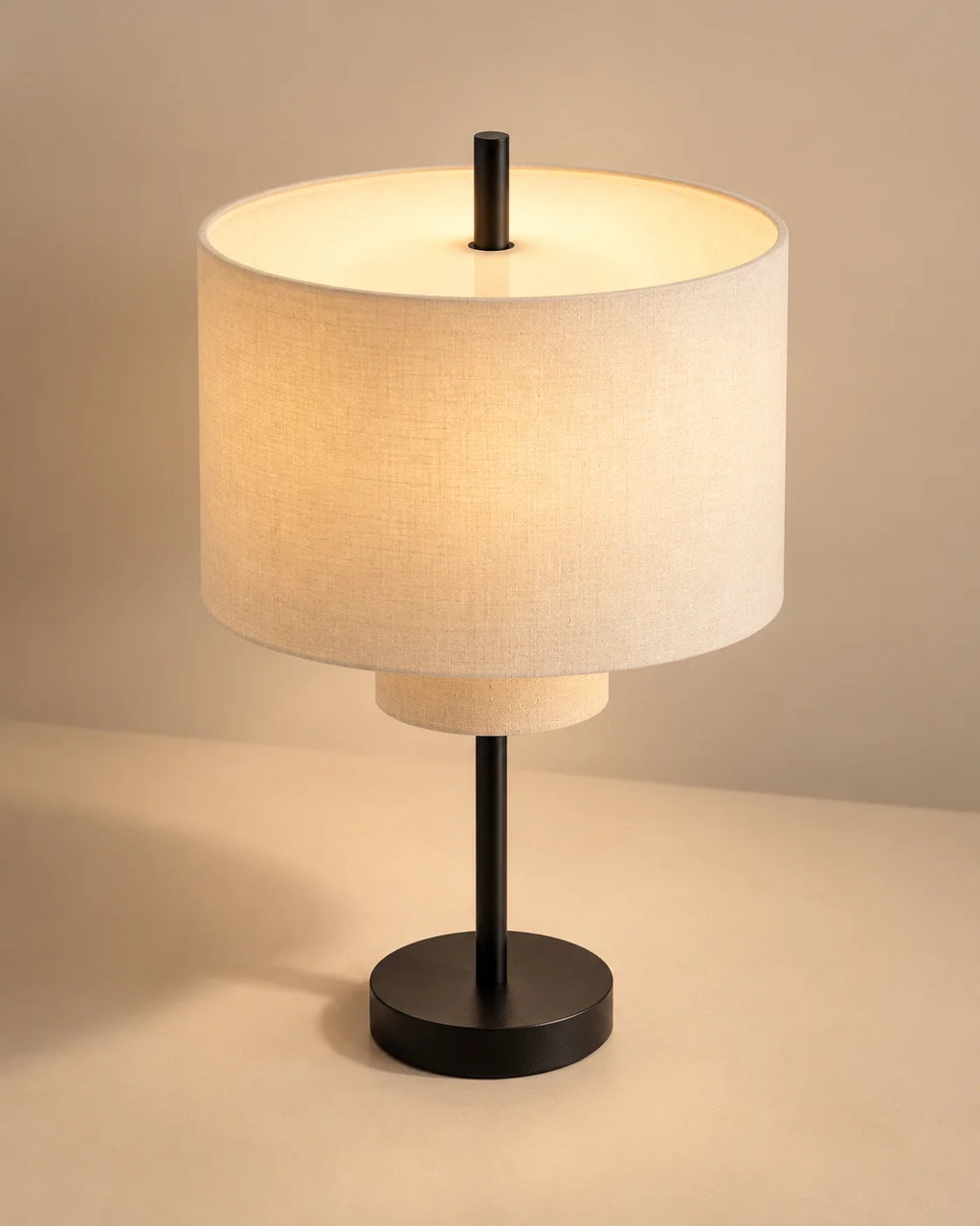 Lampe de chevet haute en lin à double abat-jour