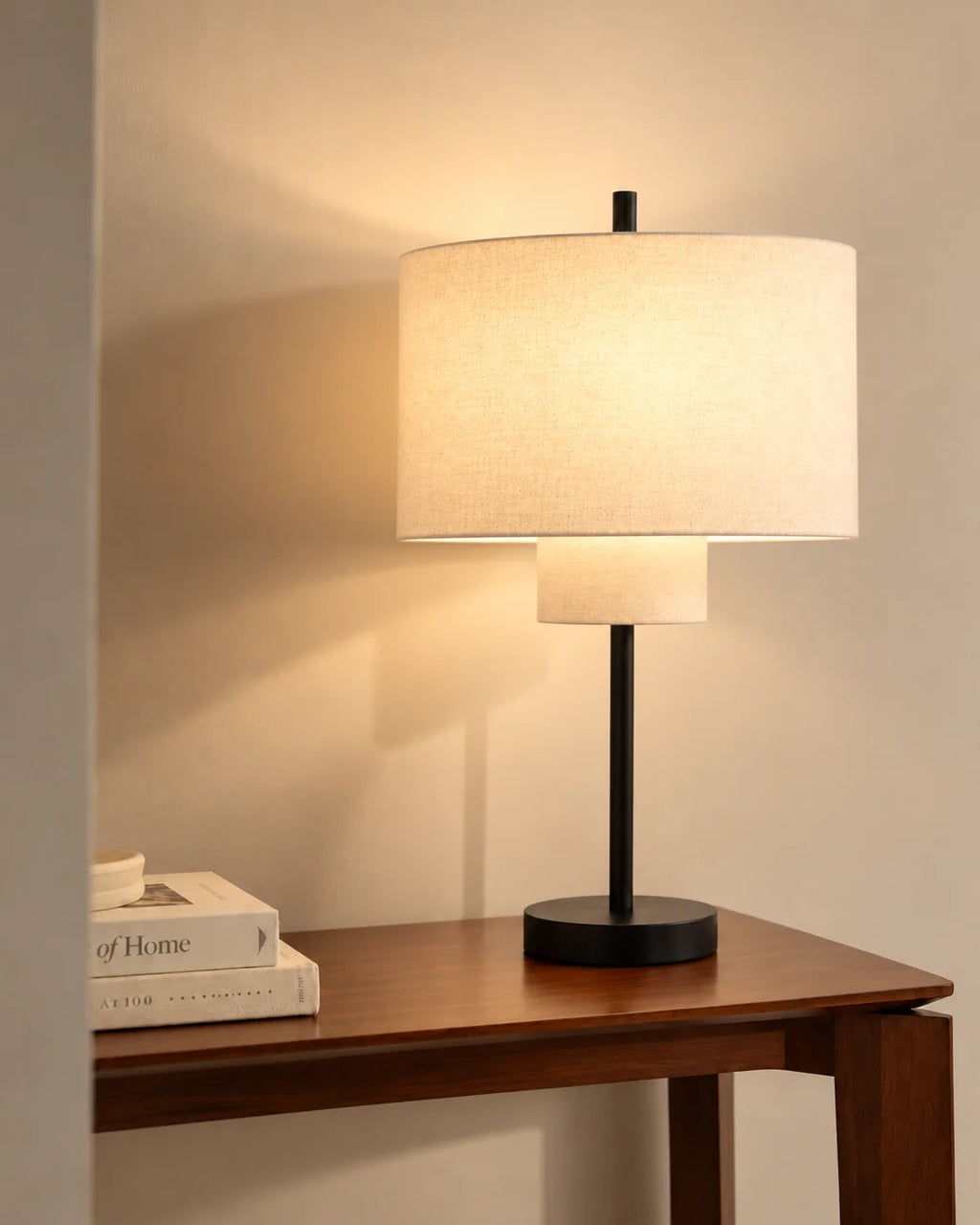 Lampe de chevet haute en lin à double abat-jour