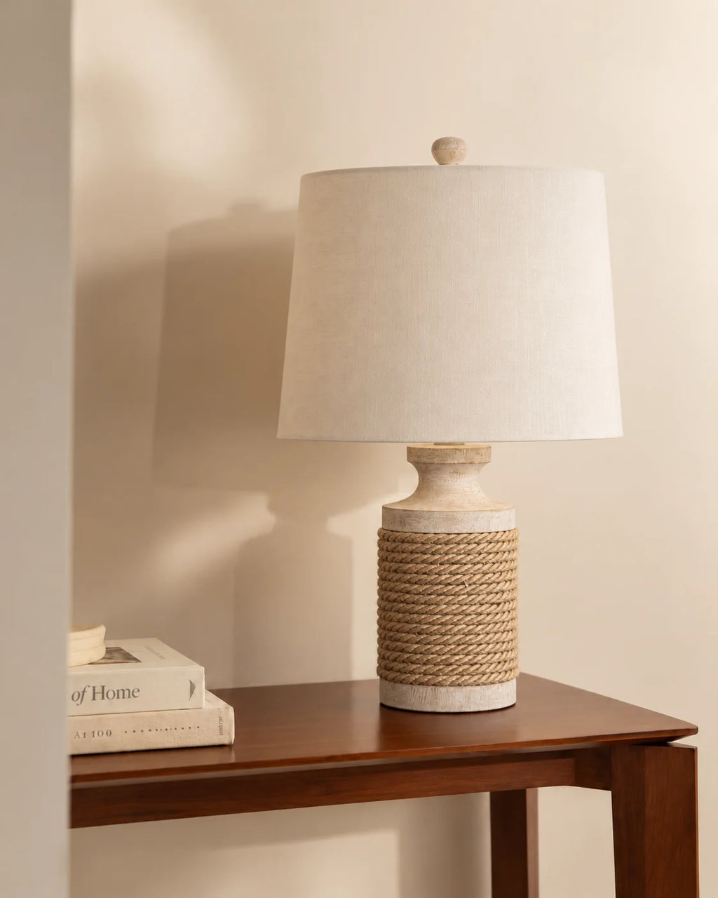 Lampe de chevet rustique en bois et corde