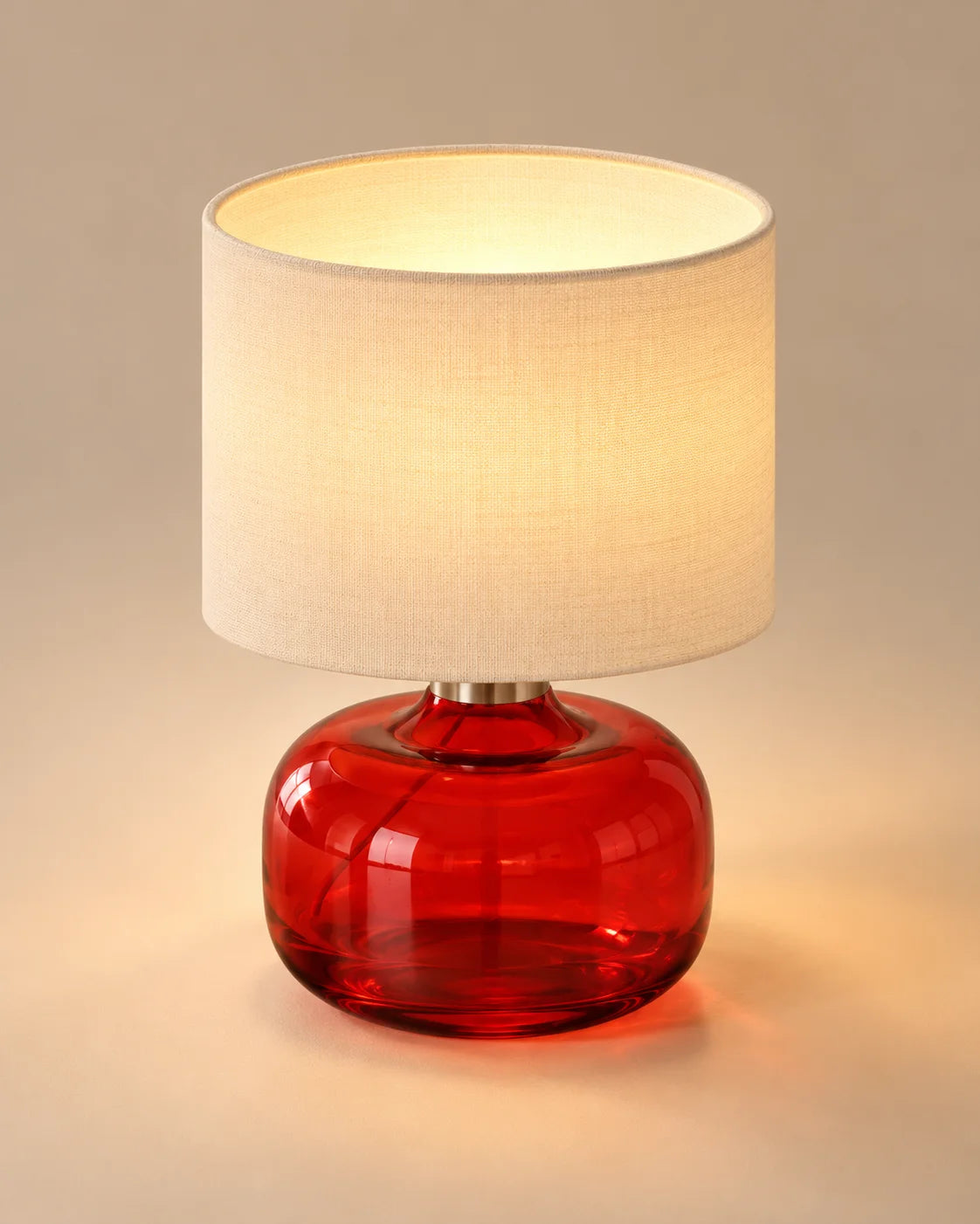 Lampe de chevet en verre rouge et abat-jour en lin