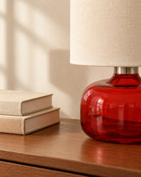 Lampe de chevet en verre rouge et abat-jour en lin
