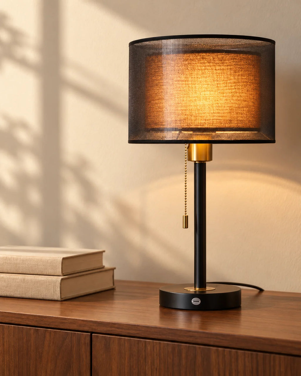 Lampe de chevet noire et dorée à double abat-jour