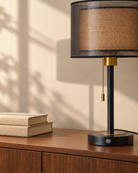 Lampe de chevet noire et dorée à double abat-jour