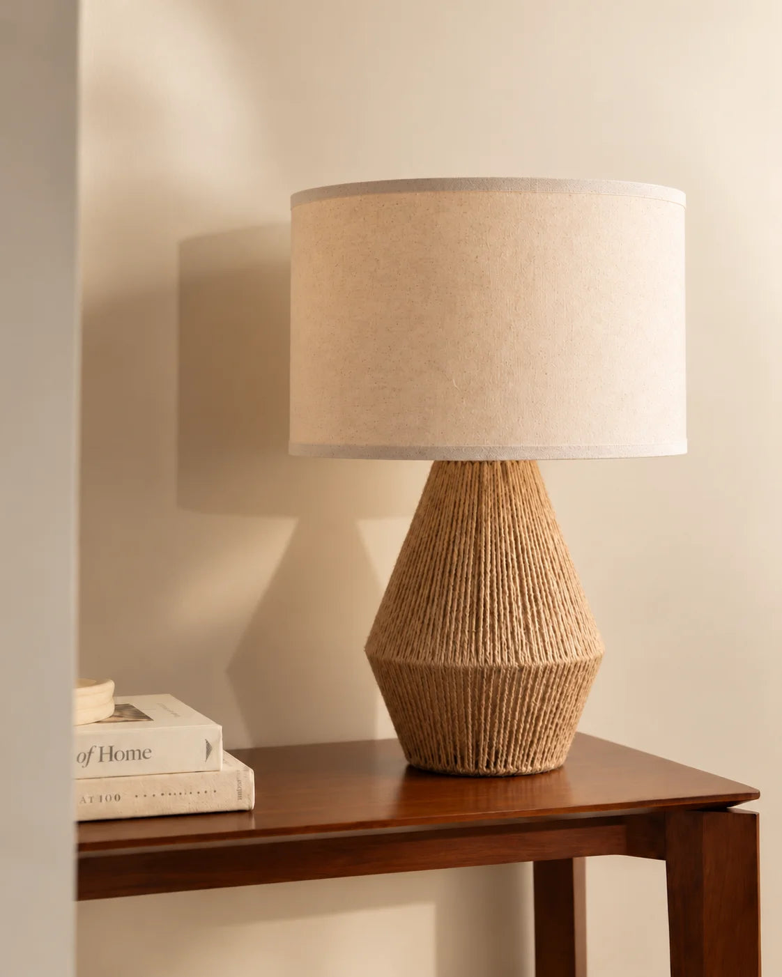 Lampe de chevet en corde naturelle et abat-jour lin