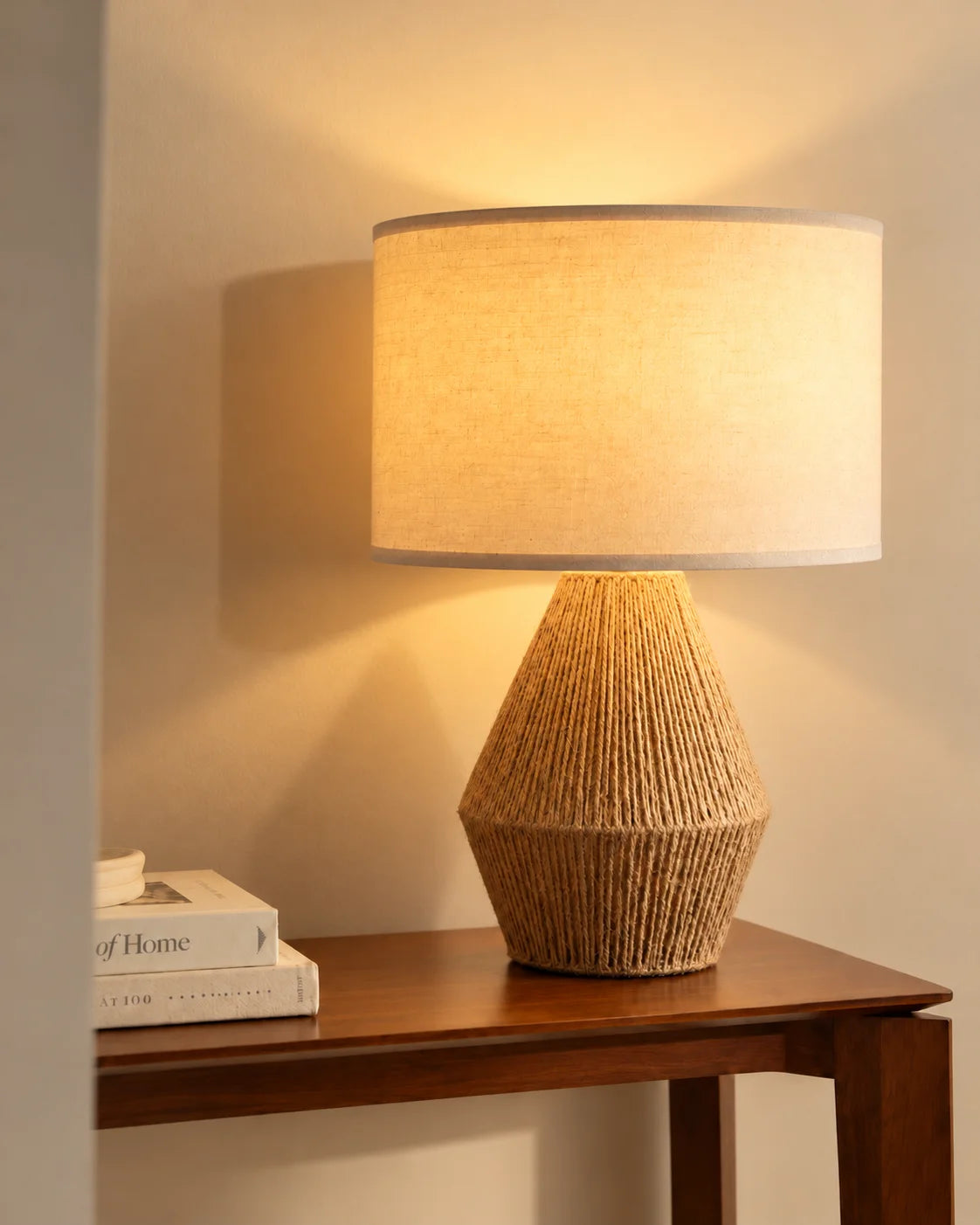 Lampe de chevet en corde naturelle et abat-jour lin