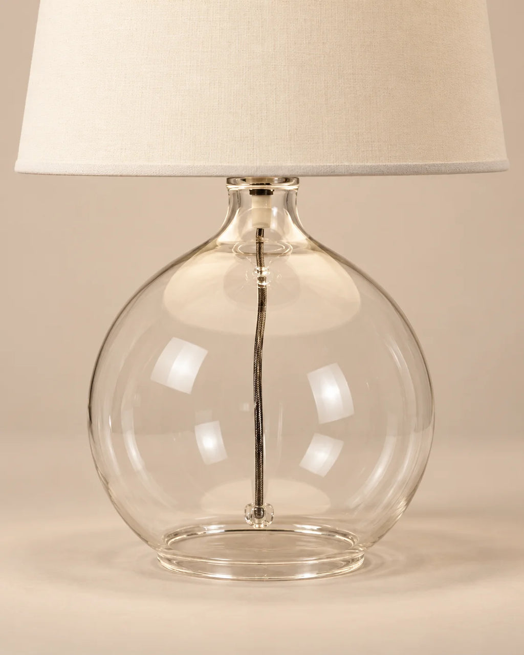 Lampe de chevet en verre transparent et abat-jour lin