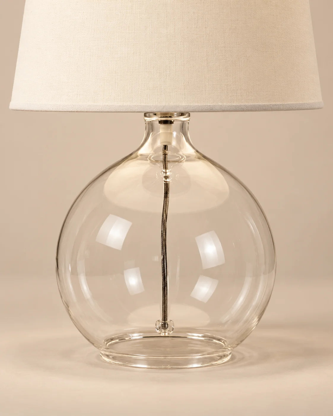 Lampe de chevet en verre transparent et abat-jour lin
