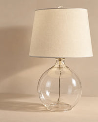 Lampe de chevet en verre transparent et abat-jour lin